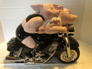 Official 1999 Collectors Harley Davidson Motorcycle Biker Hogs Pig Cookie Jar