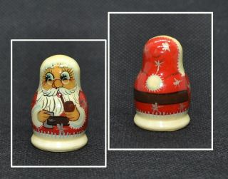 Russian Hand Painted Wood Thimble - Santa Claus