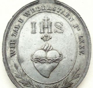 Great Antique Jesuit Medal - Saint Francis Xavier & Ihs Sacred Heart Dated 1854