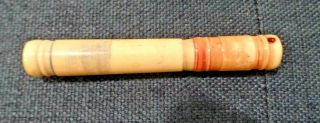Vintage Bakelite Cylindrical Sewing Needle Case,  Red,  White Blue ? W/ Needles
