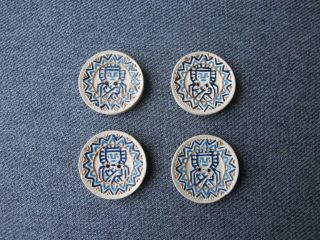 4 Vintage Egyptian Revival Painted Wooden Buttons
