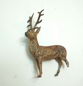 Vintage 4 1/2 " Painted Lead Metal Stag Deer Marked Germany Large Size Broken Leg