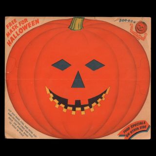 1940s Grocery Store Advertising Halloween Pumpkin Mask Paper Cut - Out Cutout