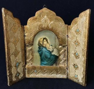 5 - 1/2” 3 Part Tryptych – Mother & Child For Table Top Or Wall,  Made In Italy