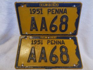 1951 Pennsylvania Matching License Plate Pair