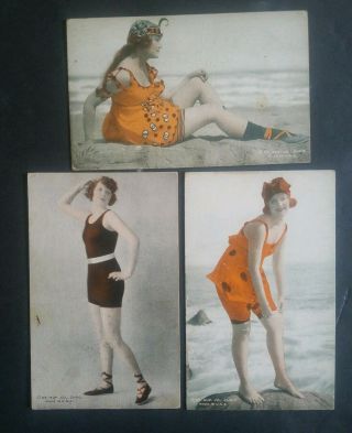 Mack Sennett Girls " Bathing Beautys " Colorized1920s Exhibit Rare 3card Lot8