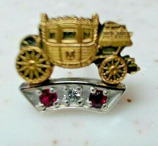 GM Fisher Body Coach 10k Gold 3 Stone/Jewel Vintage Lapel Pin,  Tie Pin 2