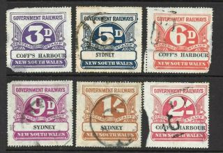 South Wales Railways Parcels Stamps X 6 3d To 2/ -