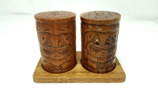 Vtg Carved Wood Wooden Tiki God Salt & Pepper Shakers Set S&p Bar Lounge 1960 