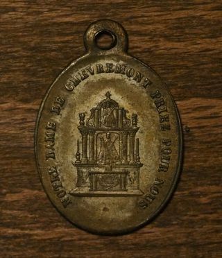Antique religious bronze medal pendant Mother of Mercy pray for us Chevremont B 2