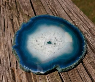 Teal Blue Grade " A " Polished Agate Geode Sliced Slab Druzy Crystal Banded 3.  8 " X3