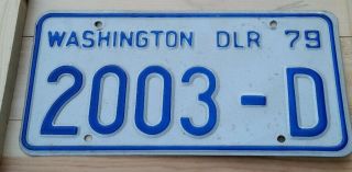 Vtg.  1979 Washington State Dealer License Plate Tag 2003 - D White/blue