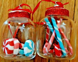 2 Assorted Candy Peppermints In Jar Christmas Tree Ornaments 2