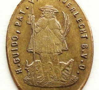 Saint Guy Of Anderlecht & Miraculous Virgin - Rare Antique Bronze Medal Pendant