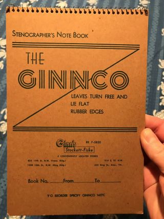Stenographer’s Note Book The Ginn Co Vintage Notebook Ginn’s Stockett - Fiske