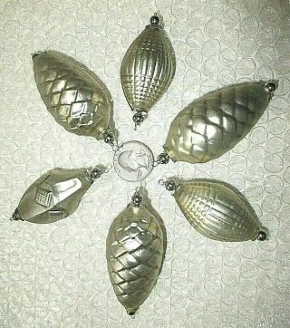 6 Mercury Glass Christmas Ornaments= Matte Old Gold Color==shapes