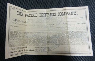 1885 Pacific Express Company Receipt,  South Saginaw,  Michigan