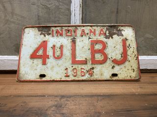 Vintage 1964 Indiana 4 U Lbj Booster License Plate Political Sign Tag Topper Old