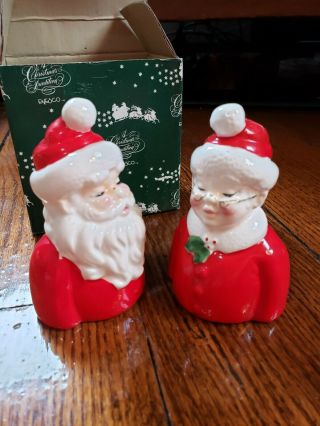 Mr And Mrs Santa Claus Vintage Kissing Salt & Pepper Shakers - Enesco 1987