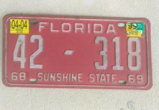 1968 - 1969 Steel Florida License Plate Tag County Code 42 Martin County 42 - 318
