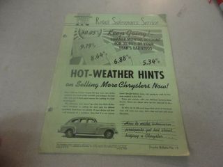 Rare 1940 Chrysler Confidential Retail Salesman Service Bulletin