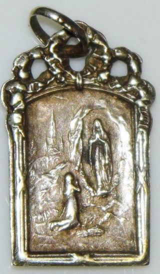 Ornate Art Nouveau Signed Silver Holy Medal Our Lady Of Lourdes St.  Bernadette