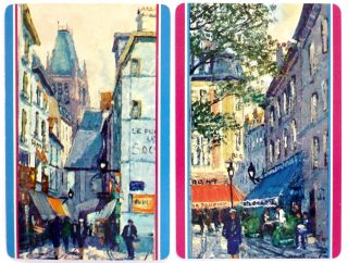 Pair Vintage Swap Cards.  Impressionist Art French Streetscapes.  Arrco