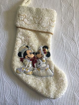 Mickey Minnie Mouse Wedding First Christmas Together Stocking Ivory Vintage 90s