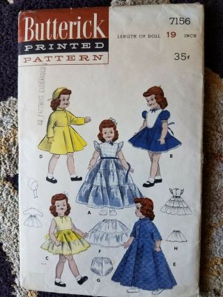 Butterick Vintage Doll Sewing Pattern 7156,  19 " Toni,  Girls