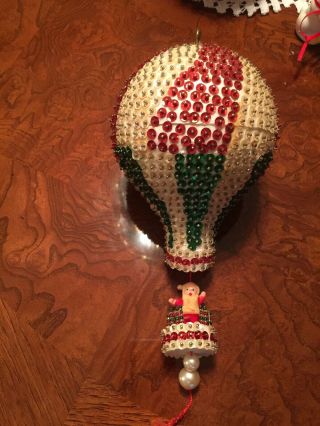Vintage Hand Made - Hot Air Balloon W/santa - Christmas Ornament