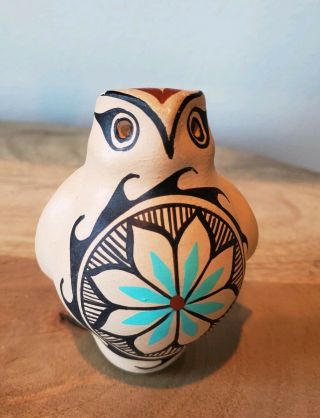 Native American Pueblo Clay Pottery Vtg Owl Bird Figurine Signed Chinana Jemez 2