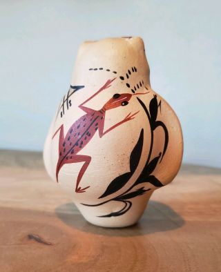 Native American Pueblo Clay Pottery Vtg Owl Bird Figurine Signed Chinana Jemez 3