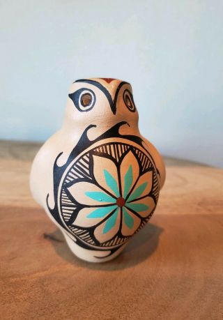 Native American Pueblo Clay Pottery Vtg Owl Bird Figurine Signed Chinana Jemez 5