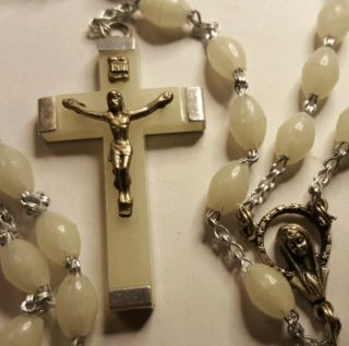 Antique Vintage Rosary Cross Prayer Beads Glow In The Dark 21 " (r749)