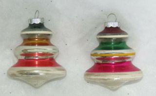 2 Vintage Shiny Brite Striped Ufo Shaped Ornaments - 3 " Tall