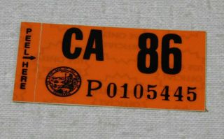 1986 California Passenger Car License Plate Sticker