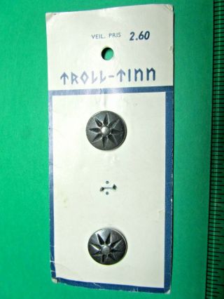 (2) Vintage 5/8 " Troll Tinn 8 - Point Star Metal Pewter Shank Buttons (x946)