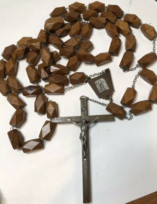 Vintage Large Thick Hand carved Wooden Beads Rosary with Cross 65 Inches LONG 3