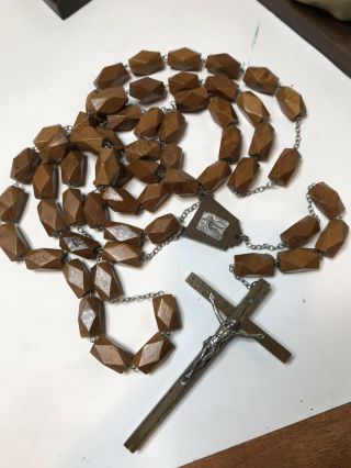 Vintage Large Thick Hand carved Wooden Beads Rosary with Cross 65 Inches LONG 4