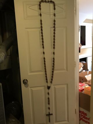Vintage Large Thick Hand carved Wooden Beads Rosary with Cross 65 Inches LONG 5