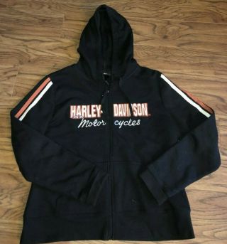 Euc Womens Harley Davidson Black Orange Full Zip Hoodie,  Size Xl Extra Large