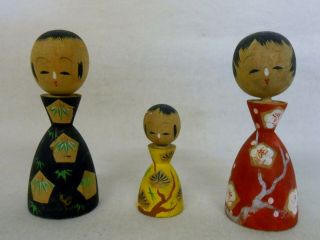 Set Of 3 Japanese Vintage Wood Kokeshi Nodder Doll 8.  5cm 5cm / Sho - Chiku - Bai