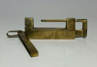 Vintage Asian Brass Chest Trunk Trinket Box Lock With Key Engraved 2
