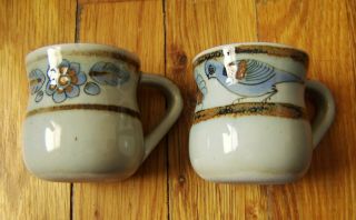 Small Mexico POTTERY CUPS Birds & Flowers Ken Edwards? 2