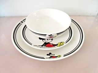 Vtg Disney Gibson Pie Eyed Sitting Mickey Mouse 10 " Plate 7 - 1/4 " Plate 6 " Bowl
