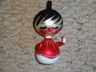 Vintage Made Italy Blown Glass Christmas Ornament Girl Red Dress Black Hair