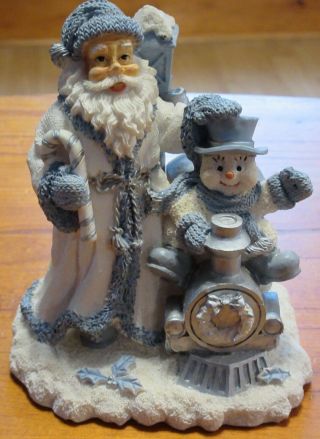 Encore Snow Buddies Statue,  Figurine,  Santa & Snowman Riding Train