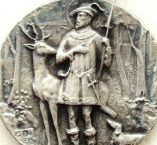 Conversation Of Saint Hubert To The Holy Deer - Antique Medal Pendant