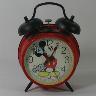 Vintage Sunbeam Disney Mickey Mouse Wind - Up Double Bell Alarm Clock