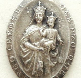 Our Lady Of Carmel & The Sacred Heart Of Jesus - Antique Medal Pendant